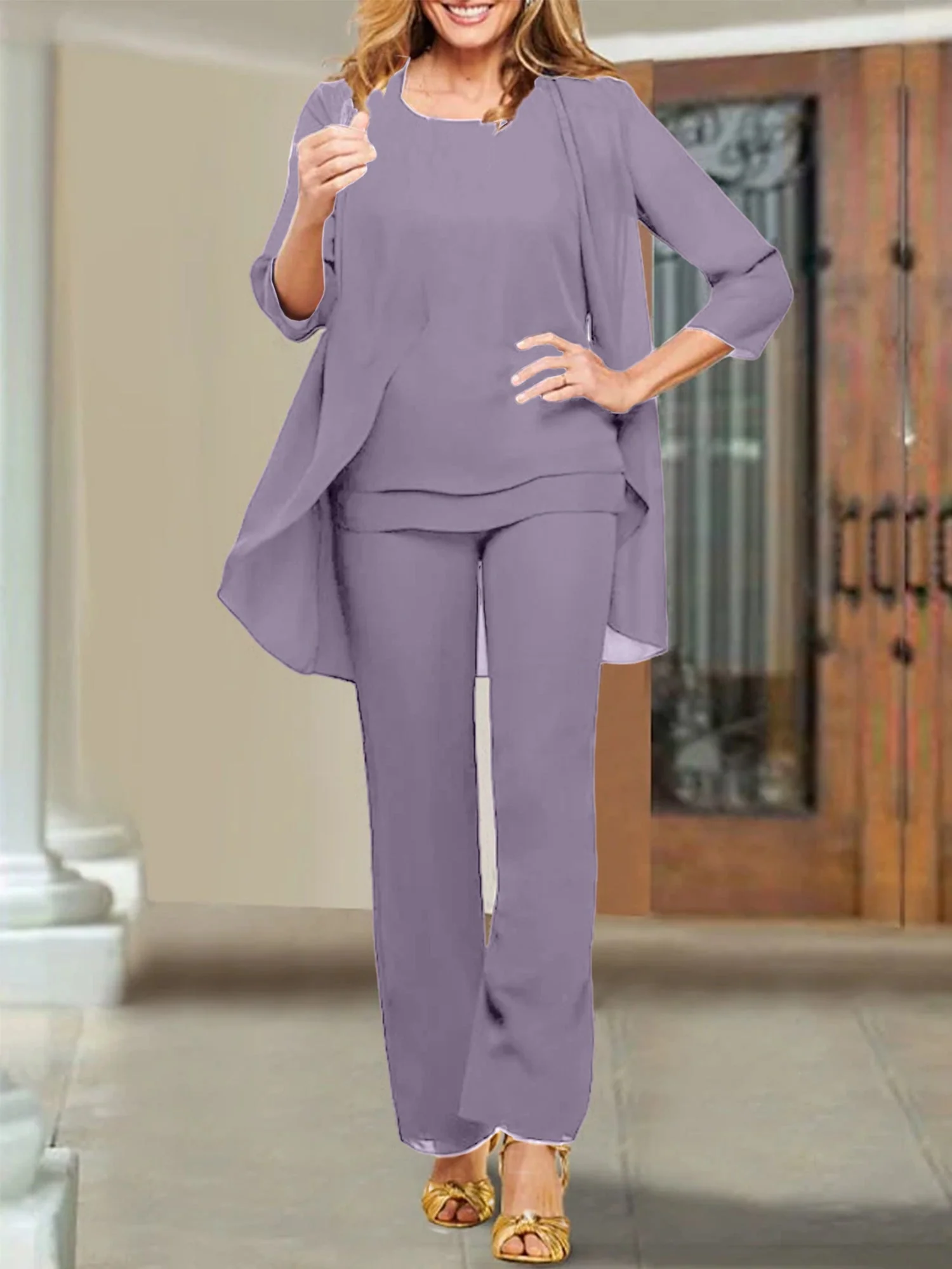 Chiffon Scoop Mother of the Bride Pantsuits - Image 69