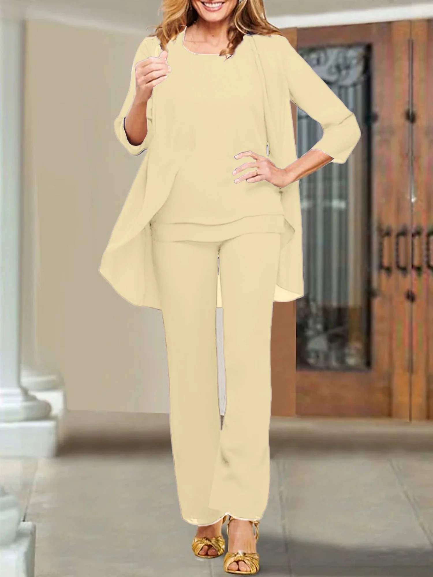 Chiffon Scoop Mother of the Bride Pantsuits - Image 70