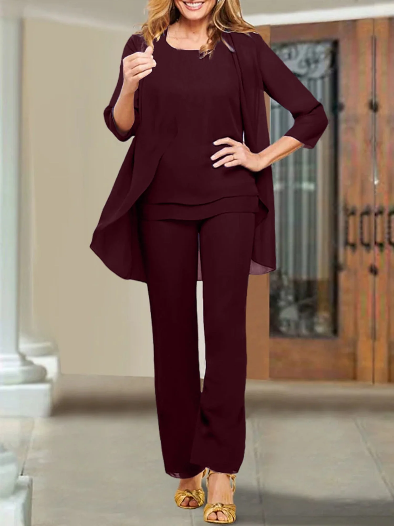 Chiffon Scoop Mother of the Bride Pantsuits - Image 76