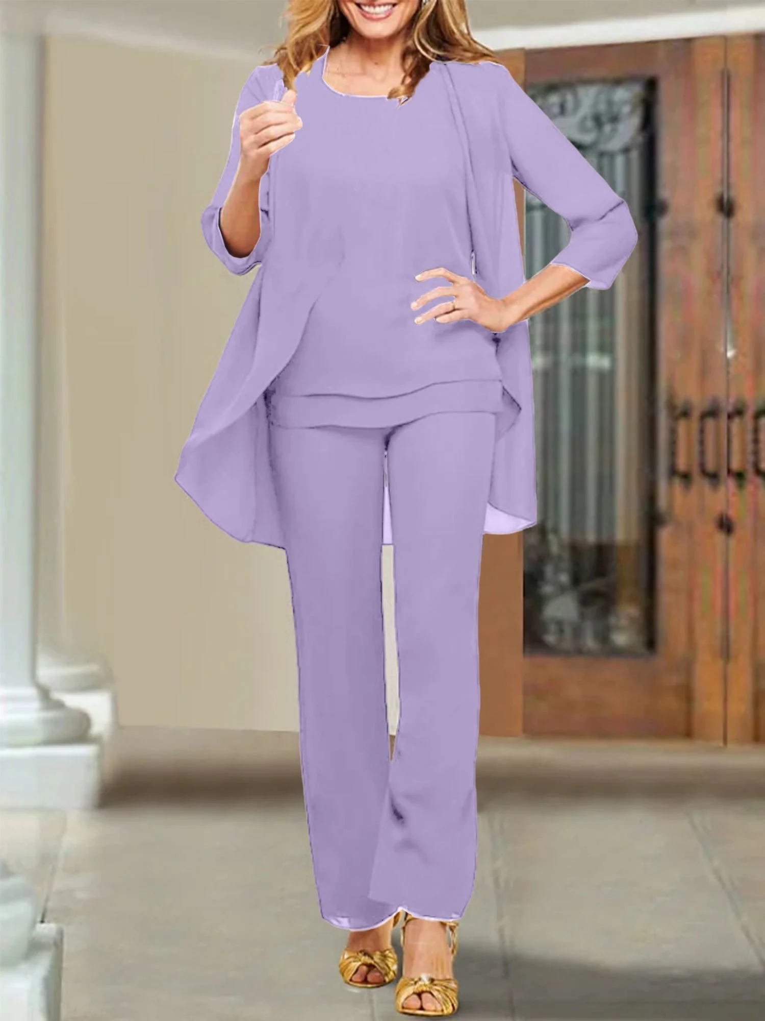 Chiffon Scoop Mother of the Bride Pantsuits - Image 78