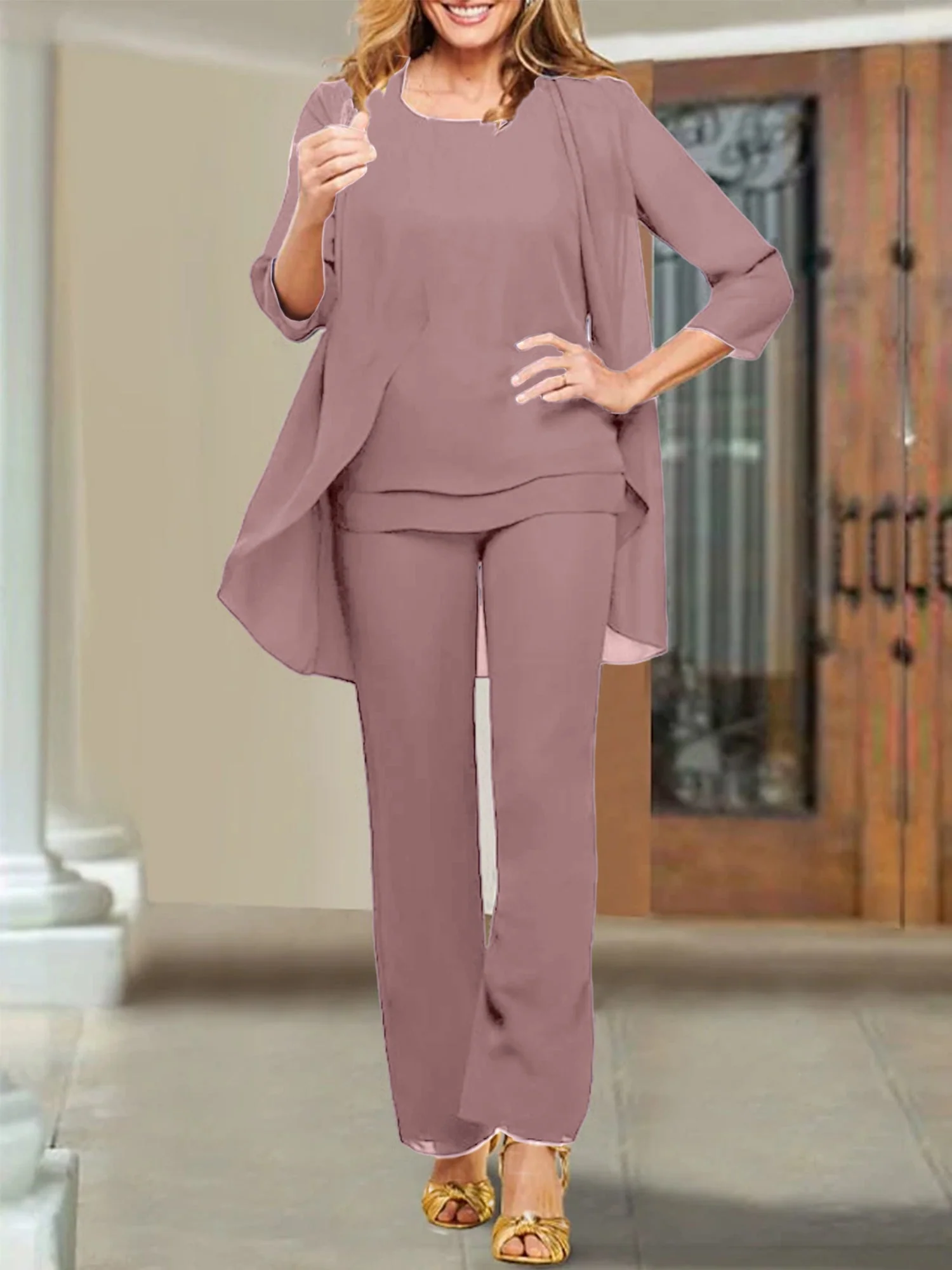 Chiffon Scoop Mother of the Bride Pantsuits - Image 94