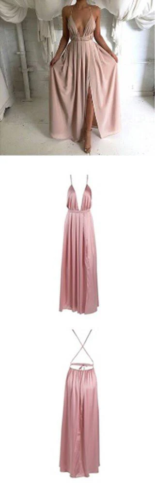 Chiffon Spaghetti Straps Side Slit Long Backless Sleeveless Prom Dresses - Image 2