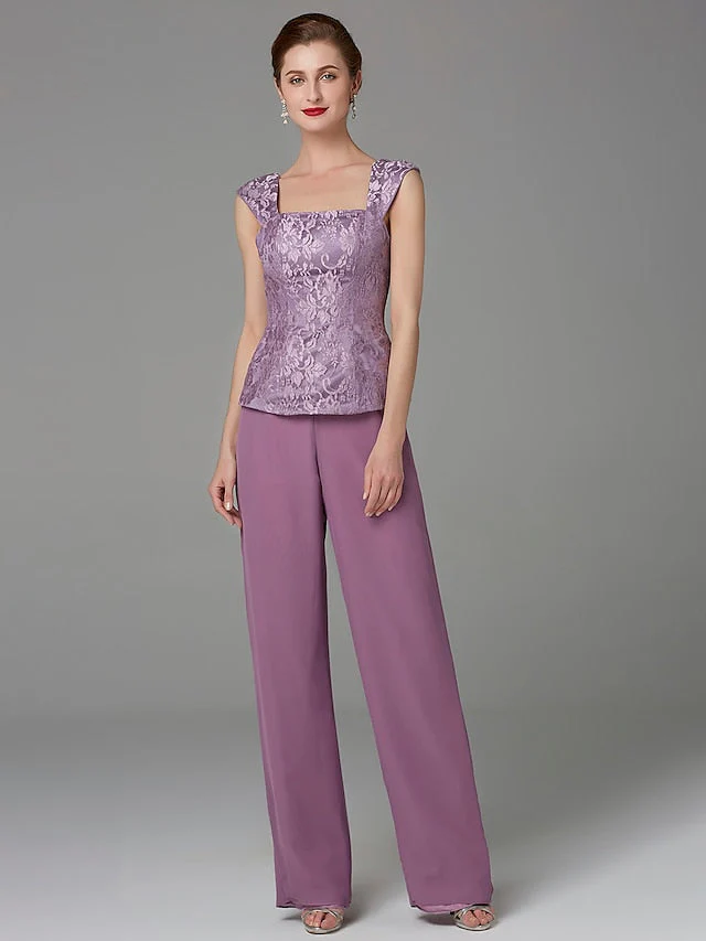 Chiffon Square Neck Mother of the Bride Pantsuits with Jacket - Image 3
