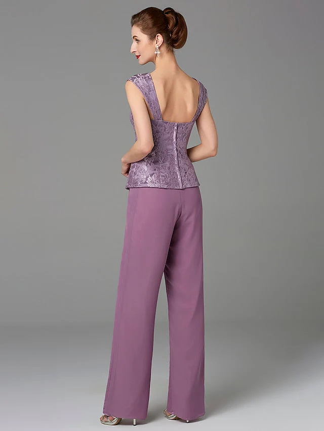 Chiffon Square Neck Mother of the Bride Pantsuits with Jacket - Image 4