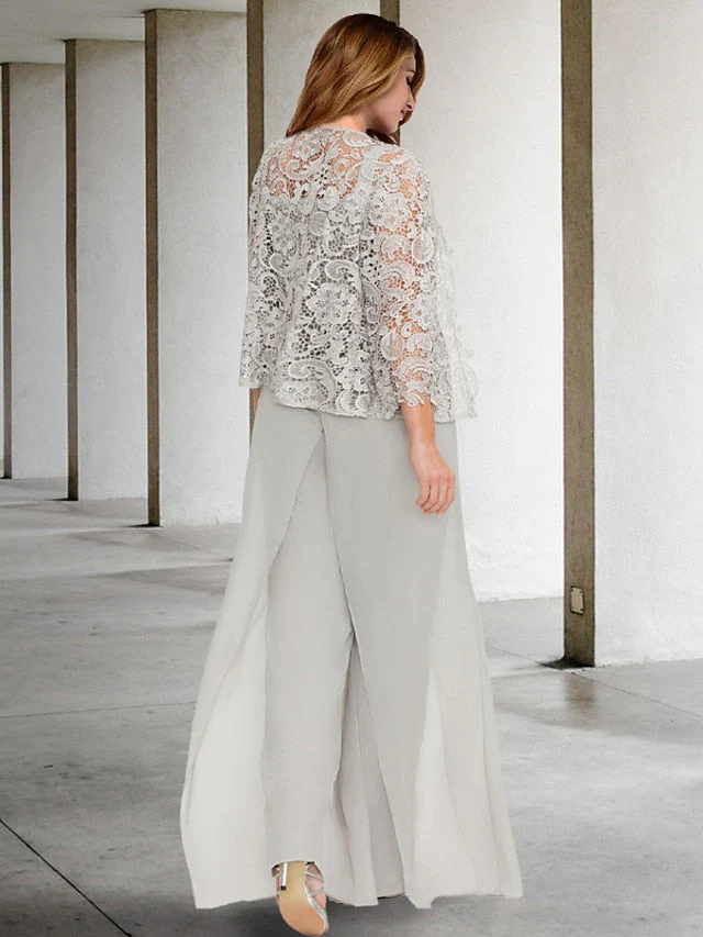 Chiffon Square Neck Mother of the Bride Pantsuits with Jacket - Image 2