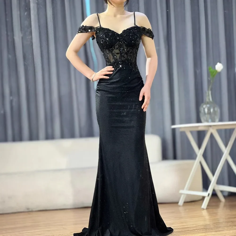 Classy Black Off-Shoulder Lace Prom Dress LA72999 - Image 2