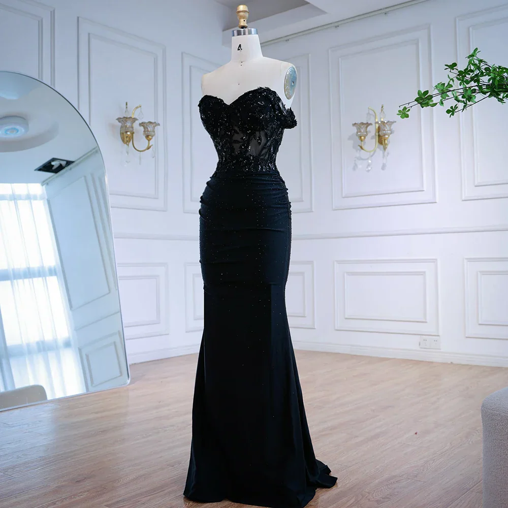 Classy Black Off-Shoulder Lace Prom Dress LA72999 - Image 4