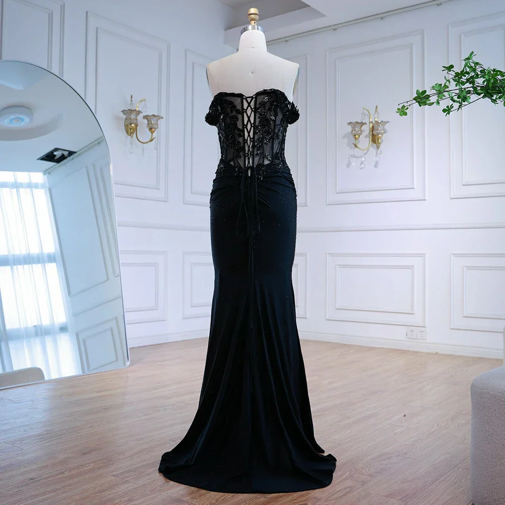 Classy Black Off-Shoulder Lace Prom Dress LA72999 - Image 5