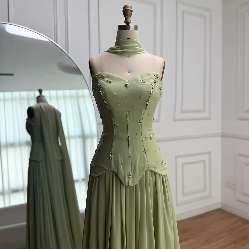 Classy Sage Green A-Line Chiffon Evening Dress LA73073 - Image 10