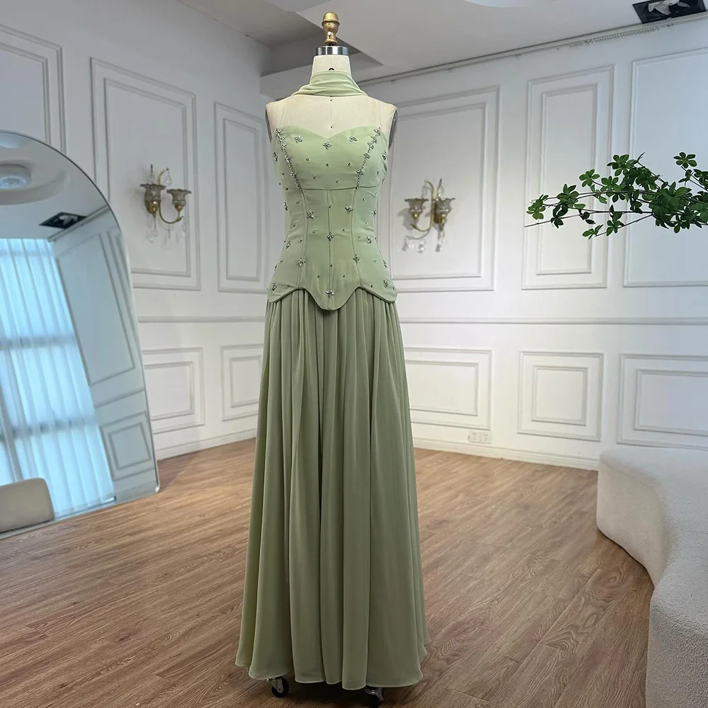 Classy Sage Green A-Line Chiffon Evening Dress LA73073 - Image 12