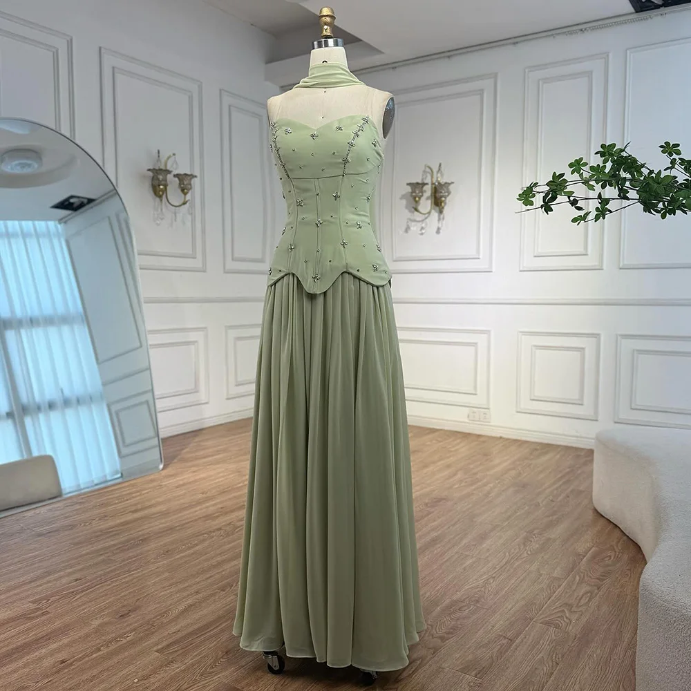 Classy Sage Green A-Line Chiffon Evening Dress LA73073 - Image 13