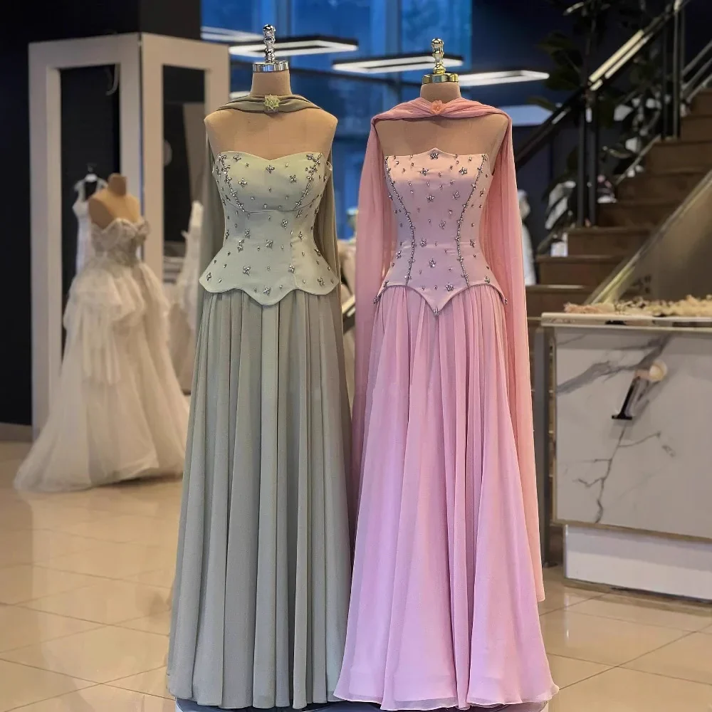Classy Sage Green A-Line Chiffon Evening Dress LA73073 - Image 4