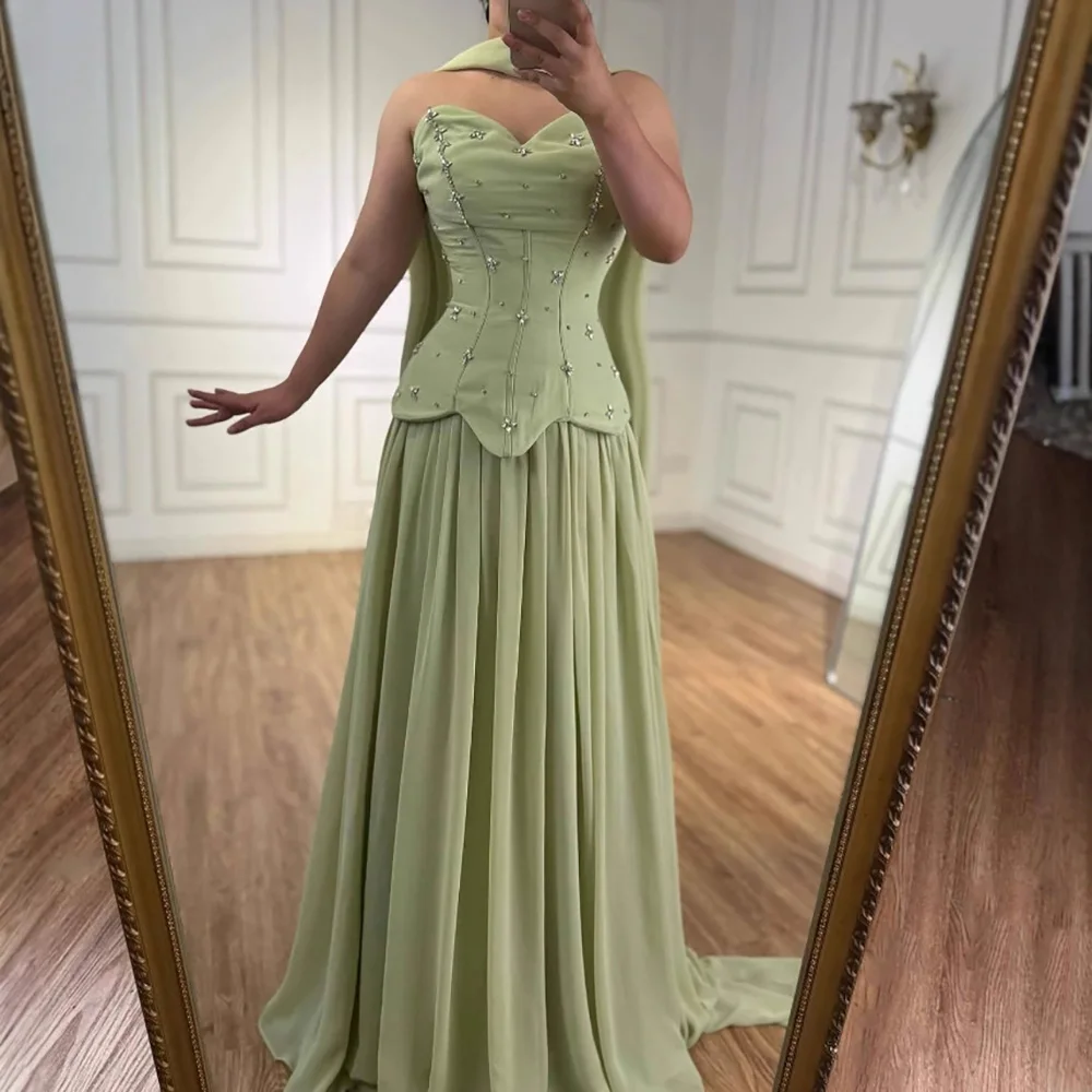 Classy Sage Green A-Line Chiffon Evening Dress LA73073 - Image 6