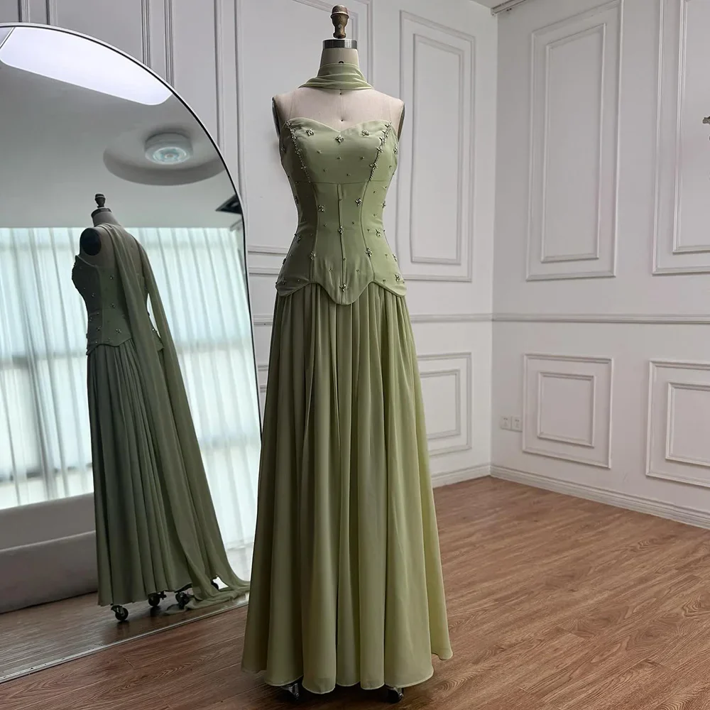 Classy Sage Green A-Line Chiffon Evening Dress LA73073 - Image 9