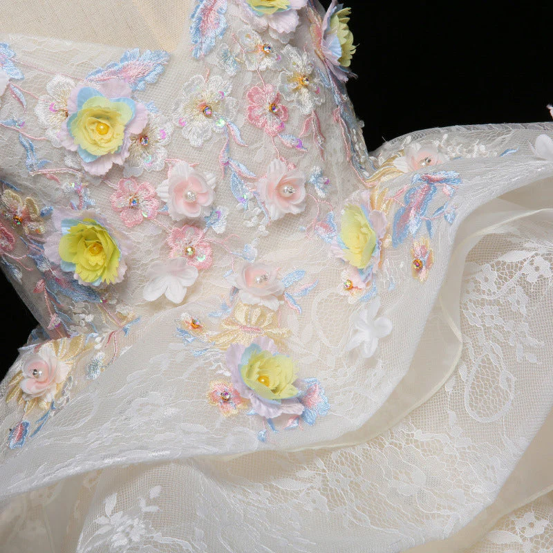 Toddler Girl birthday Party Communion Dress Colorful Flower Lace Tail Princess Dress - Image 6