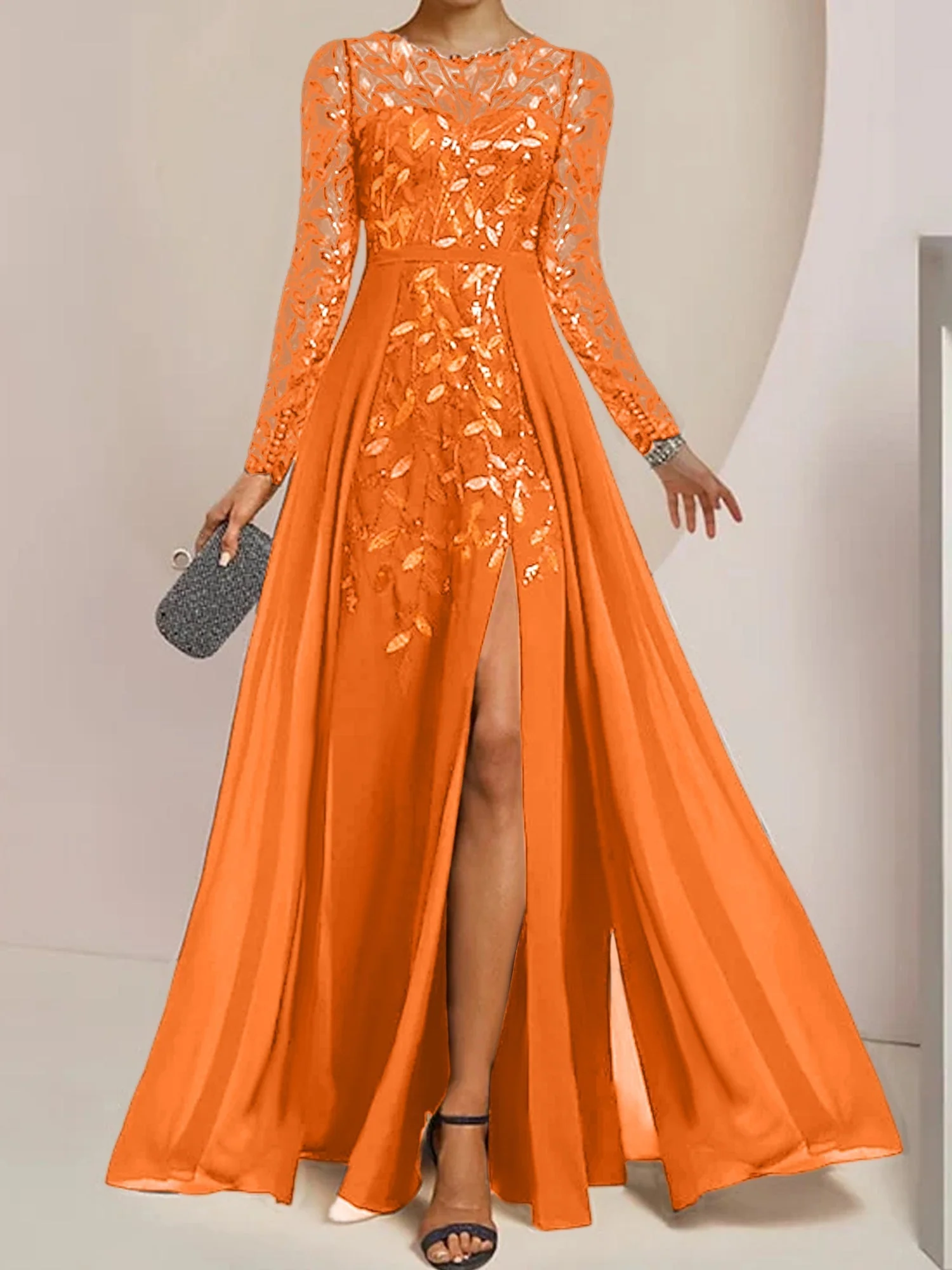 A-Line/Princess Scoop Floor-Length Mother of the Bride Dresses with Split Side Ruffles Sequins - Image 28