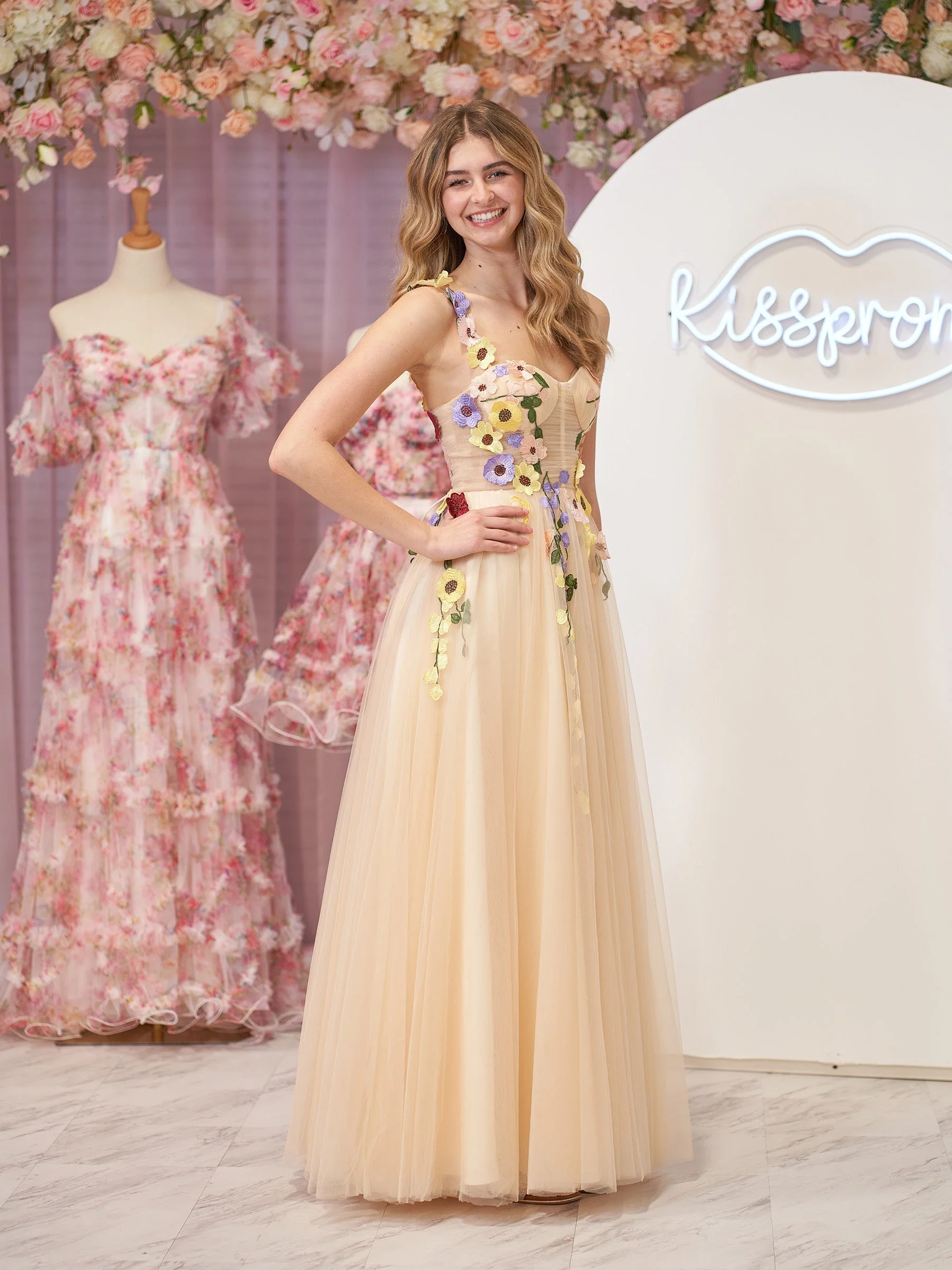 A-Line Corset Midi Prom Dress with 3D Flowers - Image 4