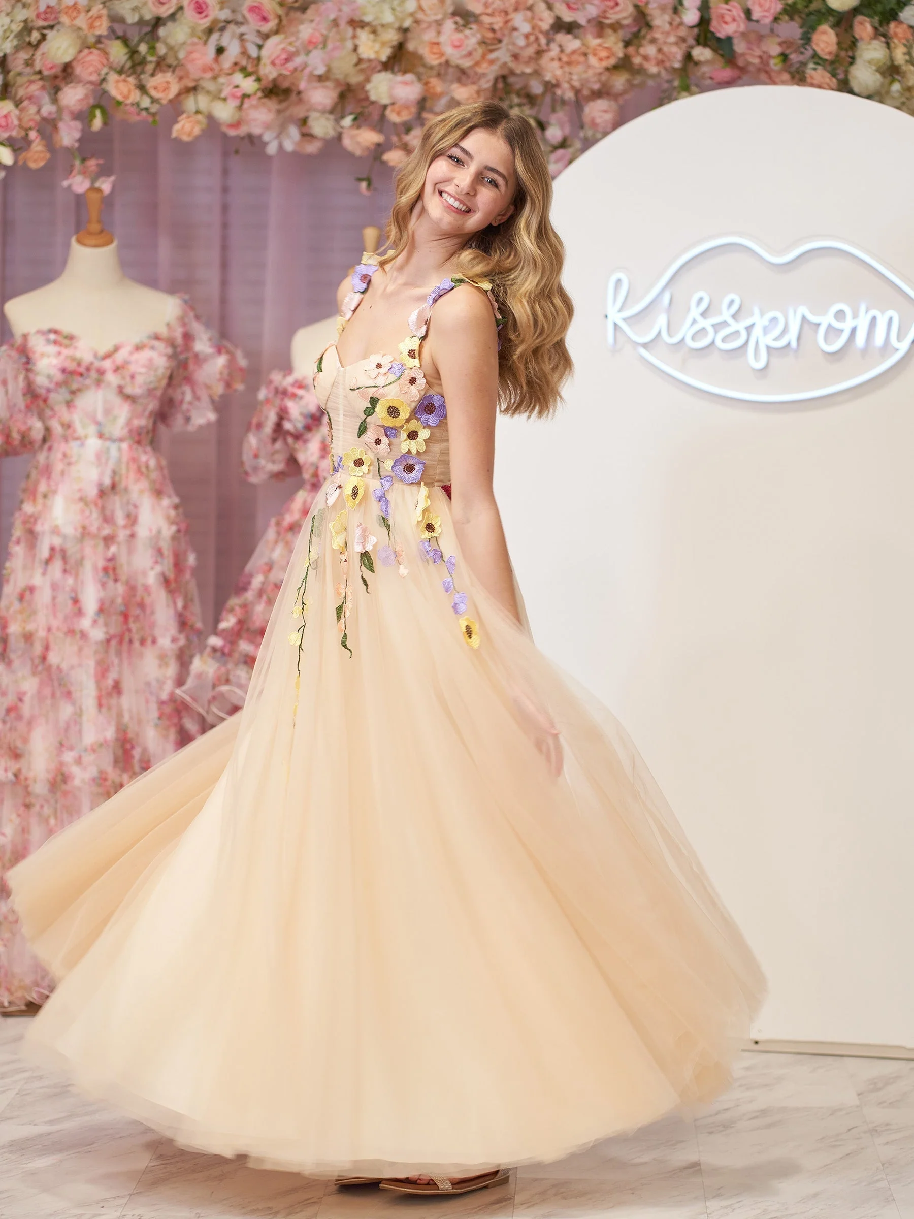 A-Line Corset Midi Prom Dress with 3D Flowers - Image 7