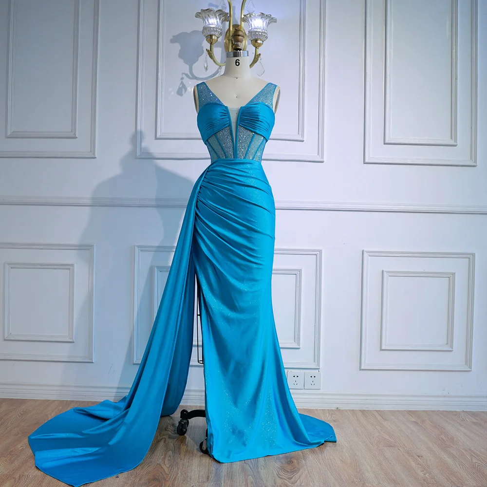 Blue Prom Dress with Side Overskirt Spaghetti Straps LA73011 - Image 4