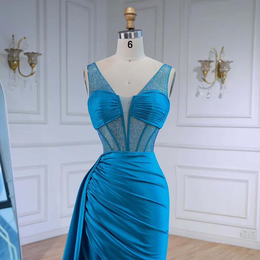 Blue Prom Dress with Side Overskirt Spaghetti Straps LA73011 - Image 7