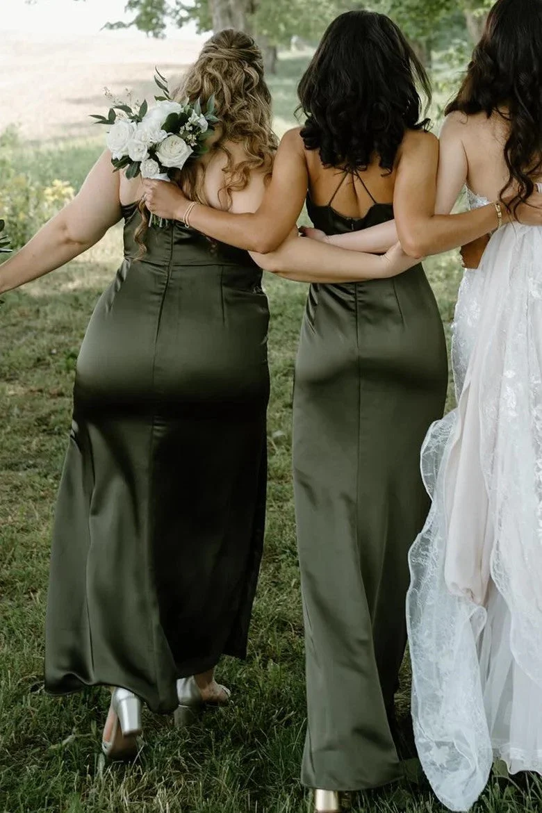 Cowl Neck Spaghetti Strap Champagne Bridesmaid Dress - Image 9