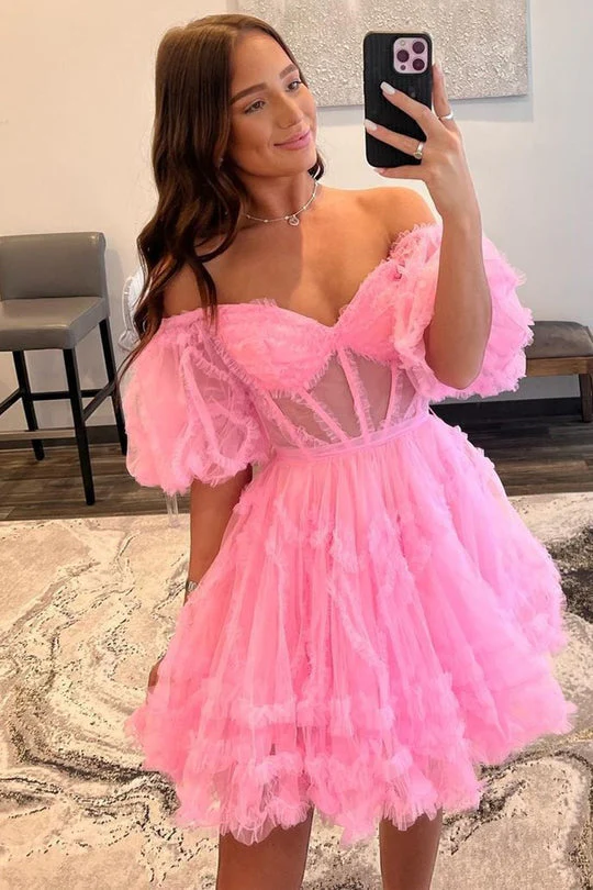 A Line Off the Shoulder Tulle Homecoming Dress - Image 2