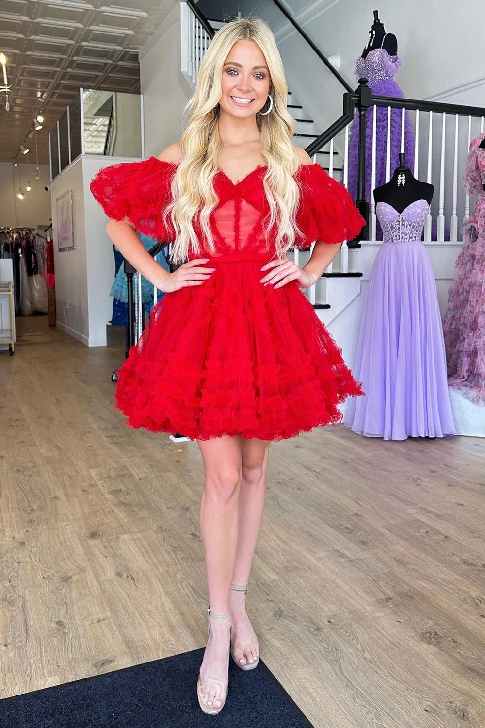 A Line Off the Shoulder Tulle Homecoming Dress - Image 6