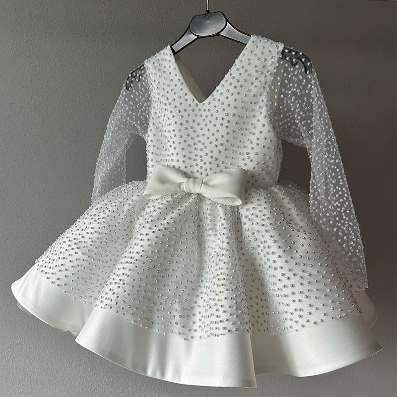 Cute Baby Girl Bead Pageant Dress Toddler First Communion Princess Dress