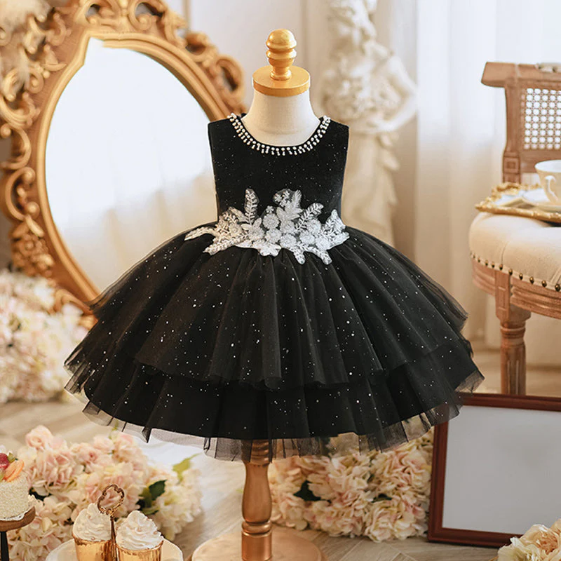 Baby Girl Dress Toddler Communion Party Dress Embroidery Birthday Black Princess Dress - Image 2