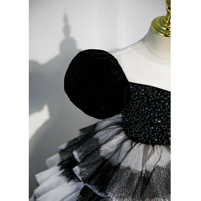 Flower Girl Dress Children Princess Dress Summer Black Sequin Cake Fluffy Communion Dress - Image 5