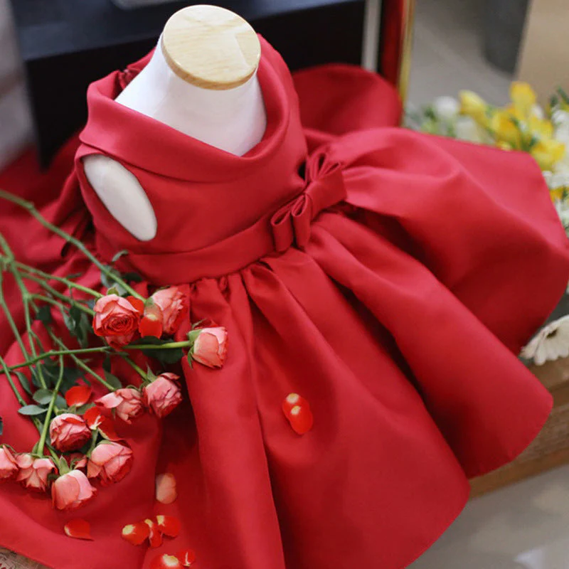 Cute Baby Girls Red Sleeveless Flower Girl Dress Toddler First Communion Dress - Image 2