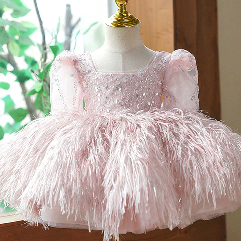 Toddler Ball Gowns Little Girl Pageant Communion Sequin Tassel Bright Silk Princess Dress - Image 2