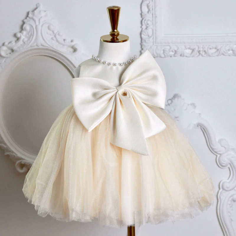 Cute Girls Big Bow Puffy Dress Toddler First Communion Princess Dress