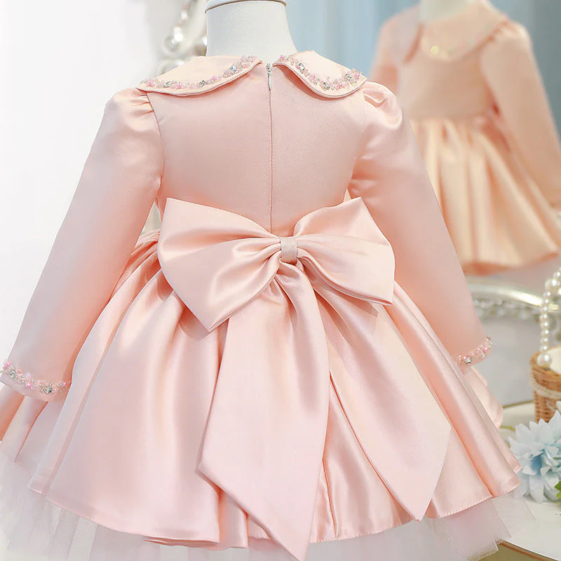 Baby Girl Communion Dress Girl Birthday Party Long Sleeve Doll Collar Beaded Princess Dress - Image 4