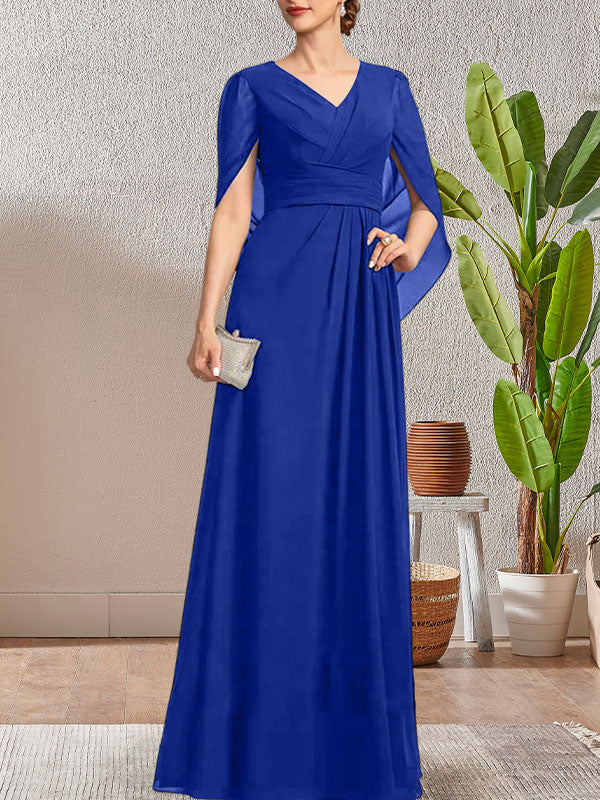 Dark Navy A-Line V-Neck Long Mother of Bride Dress - Image 22