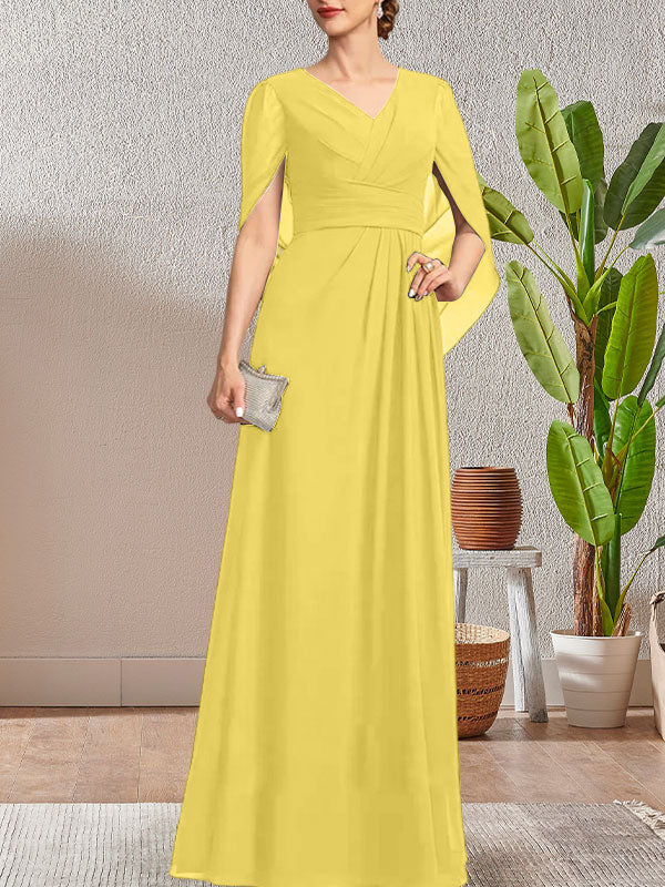 Dark Navy A-Line V-Neck Long Mother of Bride Dress - Image 27