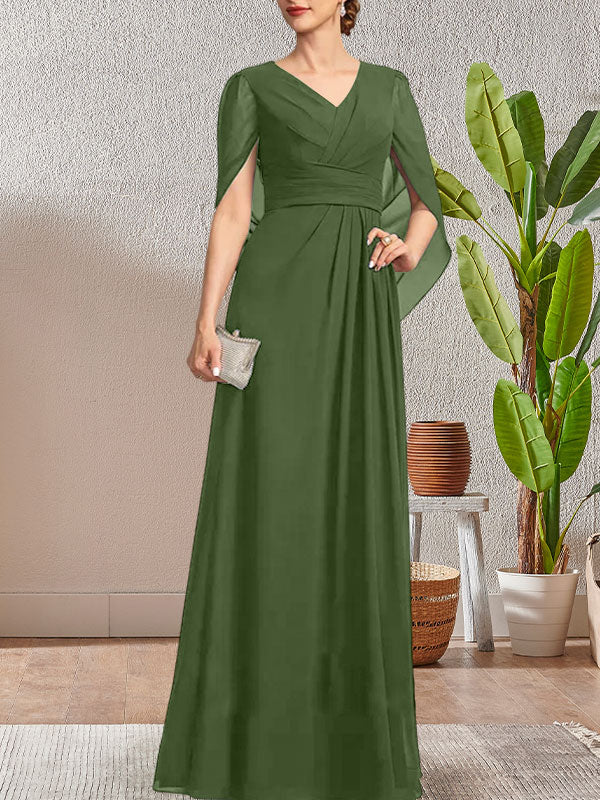 Dark Navy A-Line V-Neck Long Mother of Bride Dress - Image 38