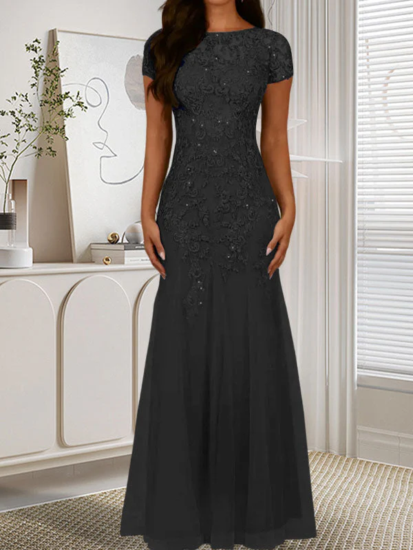 Dark Navy Mermaid Scoop Sequins Tulle Dress - Image 10