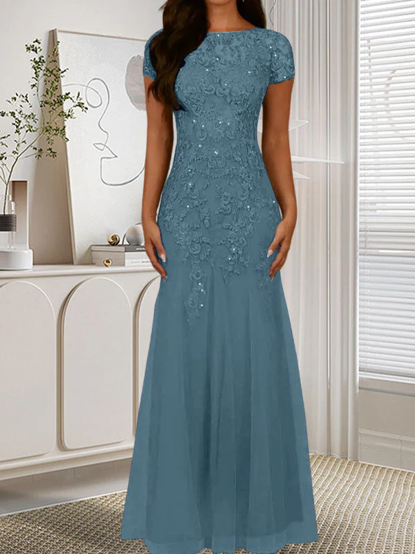 Dark Navy Mermaid Scoop Sequins Tulle Dress - Image 18
