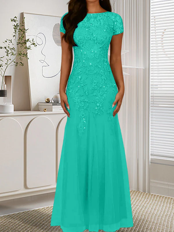 Dark Navy Mermaid Scoop Sequins Tulle Dress - Image 32