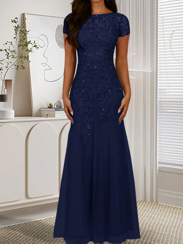 Dark Navy Mermaid Scoop Sequins Tulle Dress - Image 33