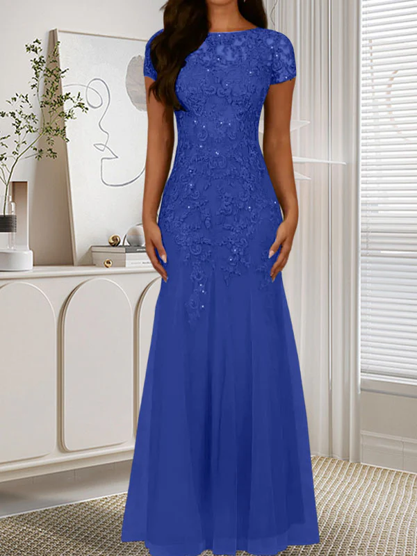 Dark Navy Mermaid Scoop Sequins Tulle Dress - Image 38