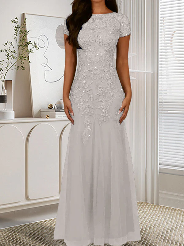 Dark Navy Mermaid Scoop Sequins Tulle Dress - Image 40