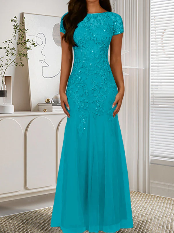 Dark Navy Mermaid Scoop Sequins Tulle Dress - Image 42