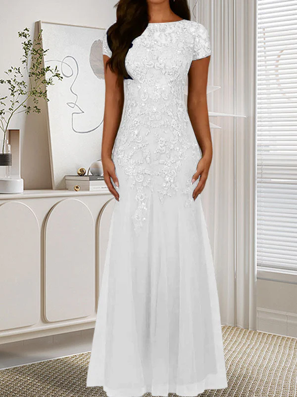 Dark Navy Mermaid Scoop Sequins Tulle Dress - Image 43