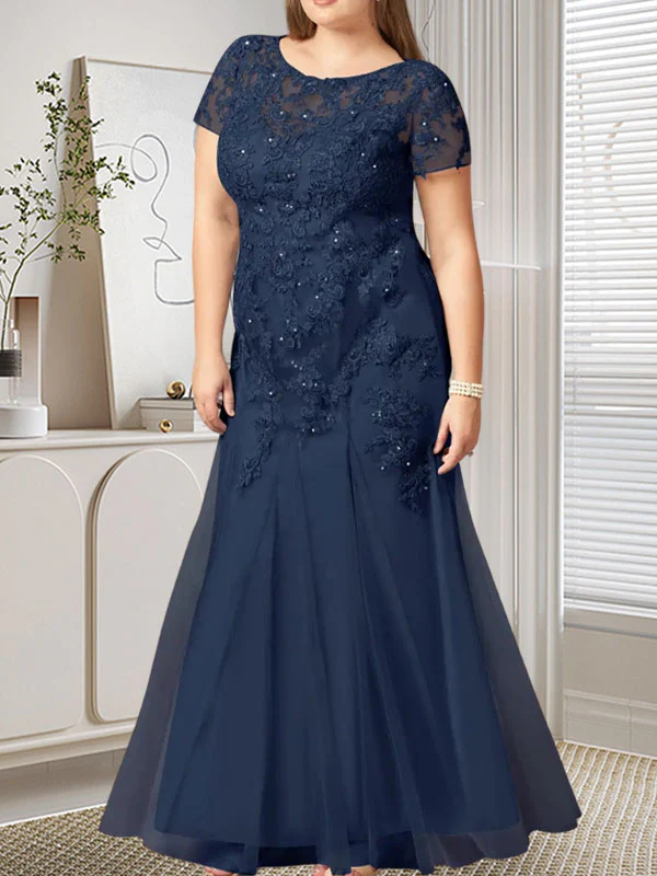 Dark Navy Mermaid Scoop Sequins Tulle Dress - Image 8