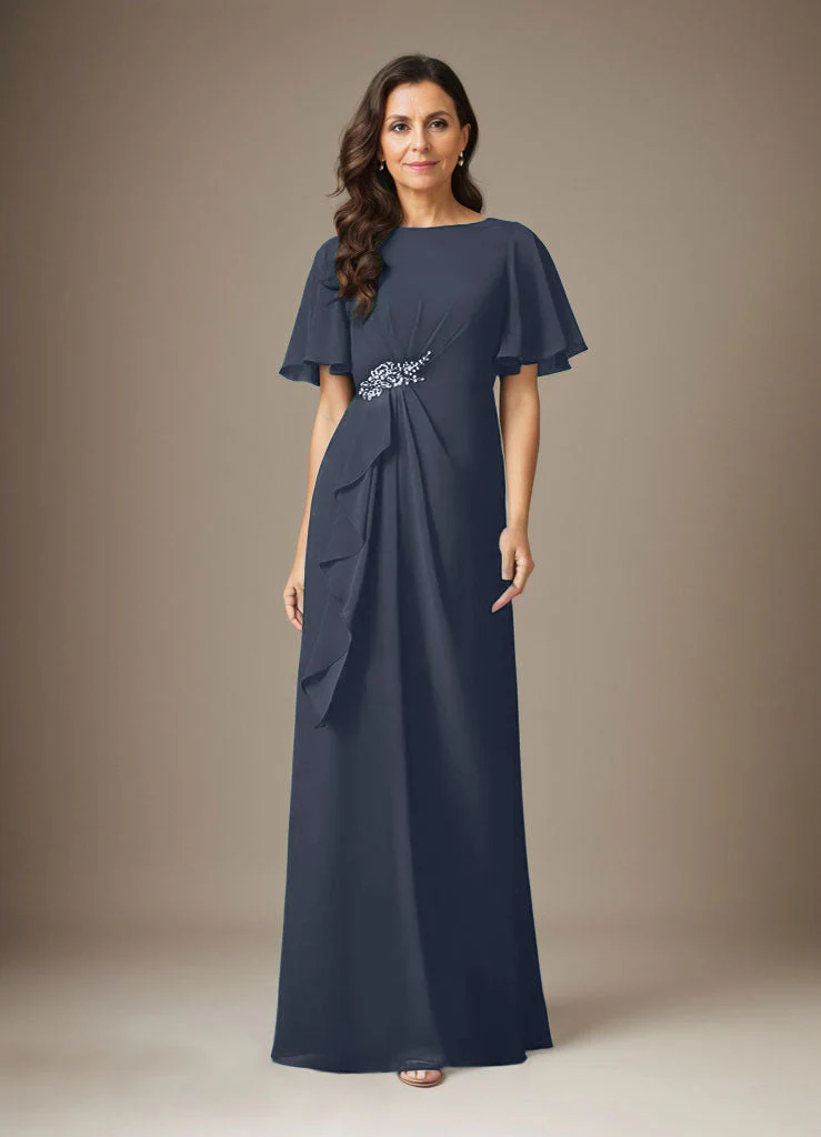 Dark Navy Sheath Beaded Chiffon Dress - Image 42