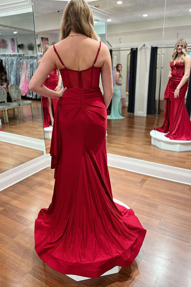 Sweetheart Satin Mermaid Long Prom Dresses with Slit - Image 2