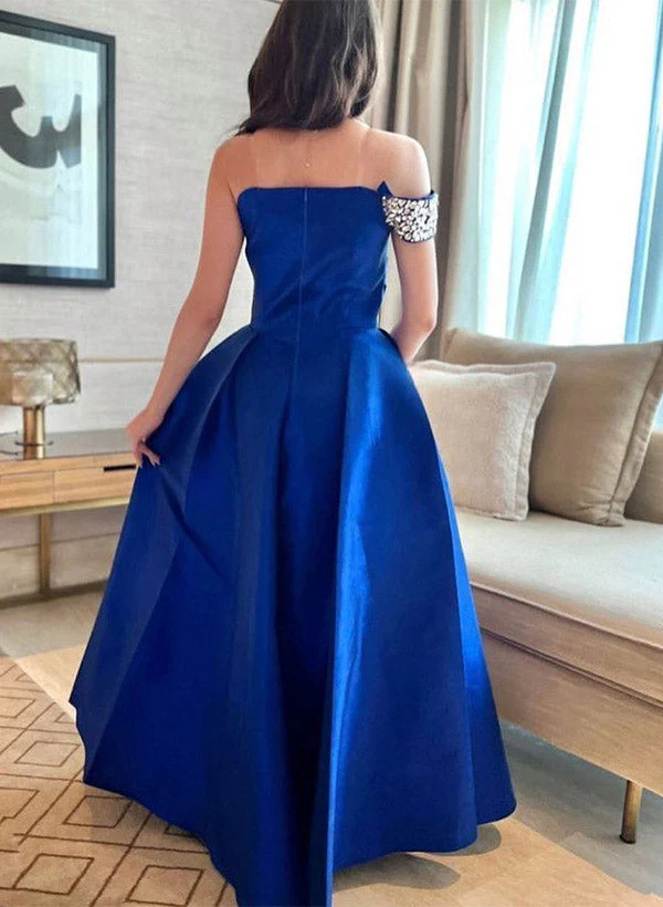 Elegant A-Line One-Shoulder Sleeveless Satin Prom Dresses With Rhinestone - Image 2