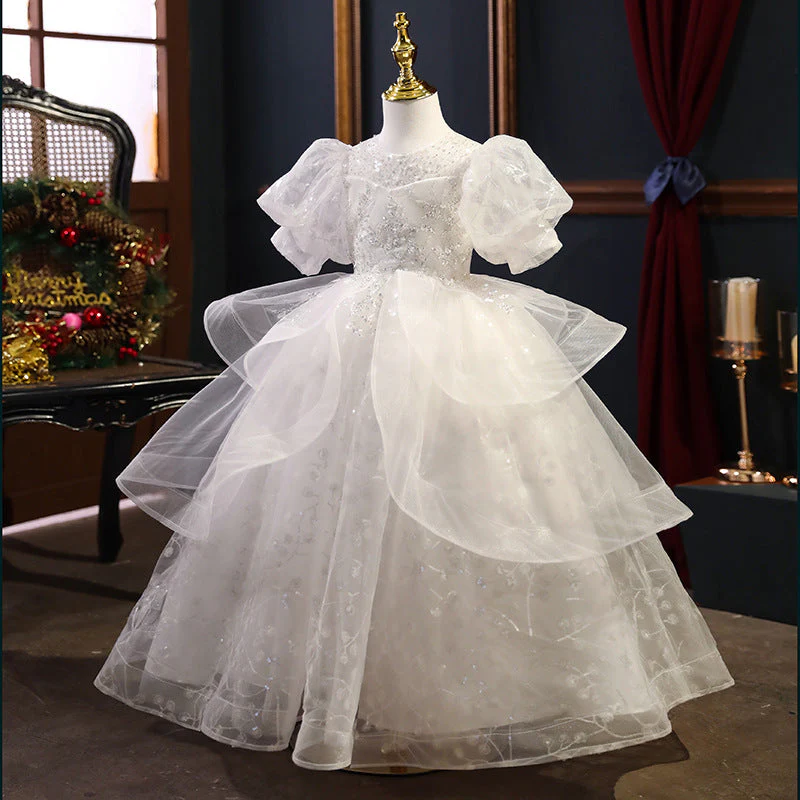 First Communion Dress Girls Birthday Party Dress White Elegant Sequin Formal Princess Dress - Image 2